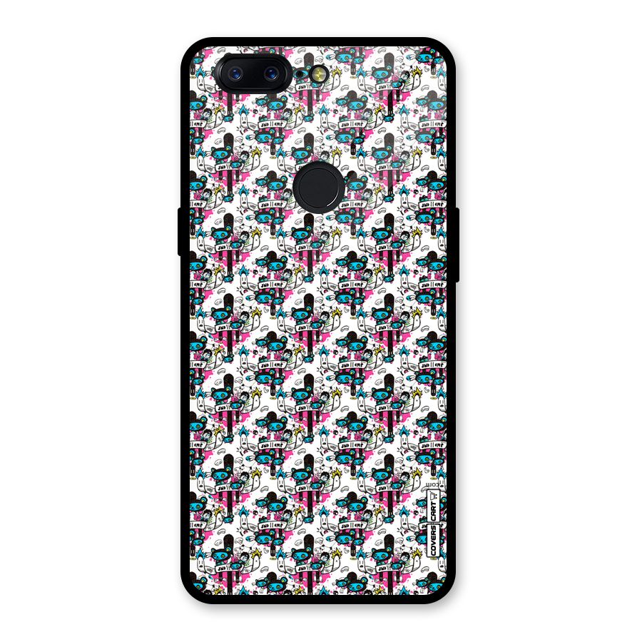 Blue Pink Pattern Glass Back Case for OnePlus 5T