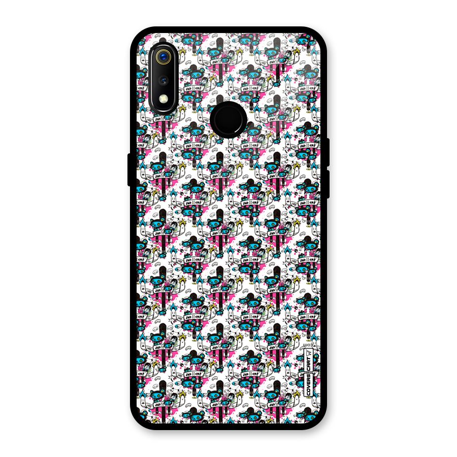 Blue Pink Pattern Glass Back Case for Realme 3i