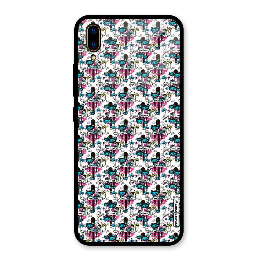 Blue Pink Pattern Glass Back Case for Vivo V11 Pro