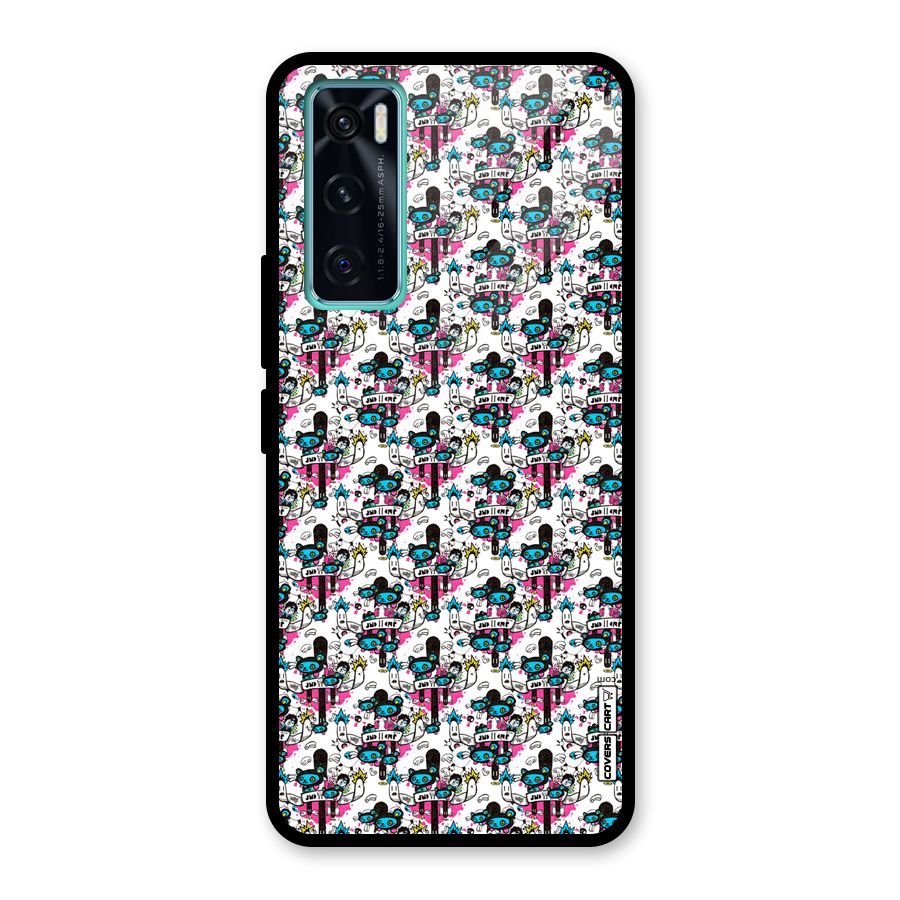 Blue Pink Pattern Glass Back Case for Vivo V20 SE