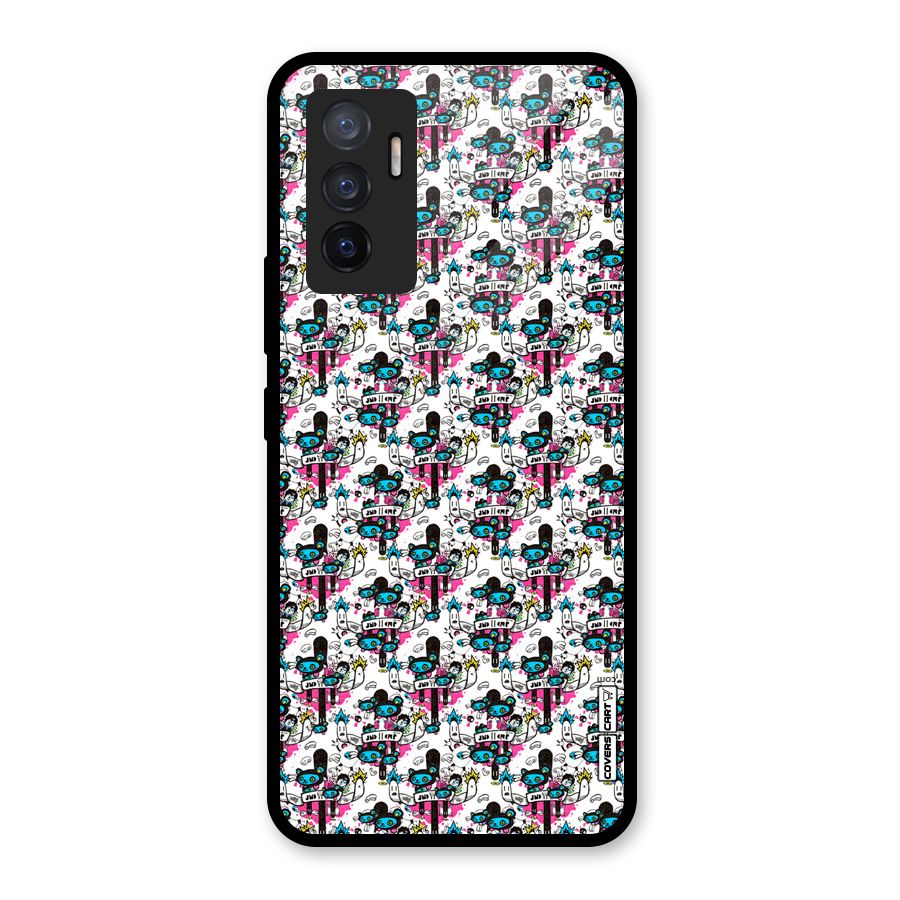 Blue Pink Pattern Glass Back Case for Vivo V23e