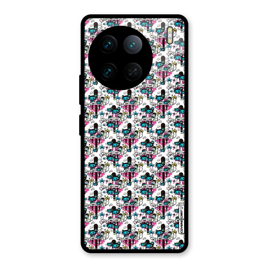 Blue Pink Pattern Glass Back Case for Vivo X90 Pro