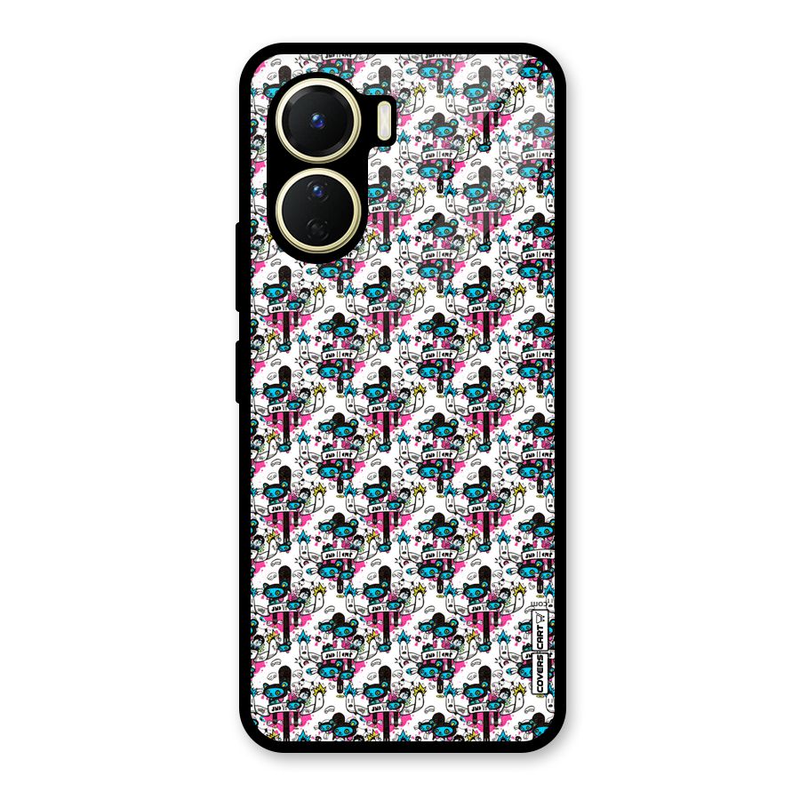 Blue Pink Pattern Glass Back Case for Vivo Y16