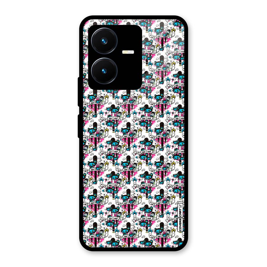 Blue Pink Pattern Glass Back Case for Vivo Y22s