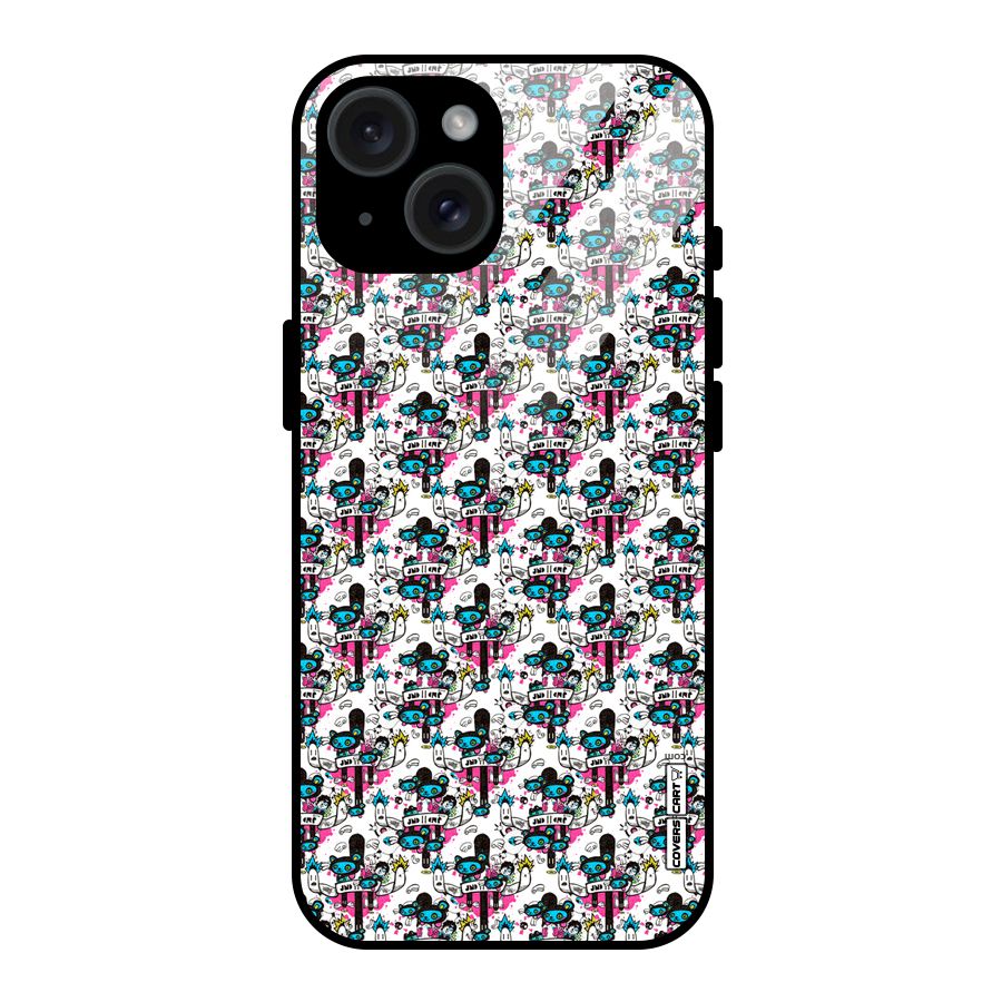 Blue Pink Pattern Glass Back Case for iPhone 15