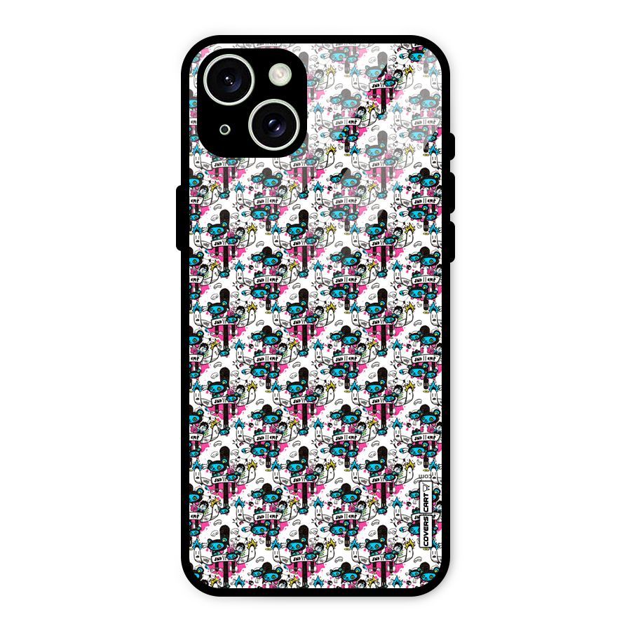 Blue Pink Pattern Glass Back Case for iPhone 15 Plus