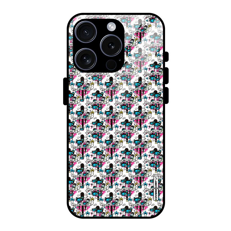 Blue Pink Pattern Glass Back Case for iPhone 15 Pro