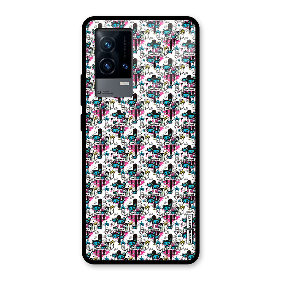 Blue Pink Pattern Glass Back Case for iQOO 9 5G