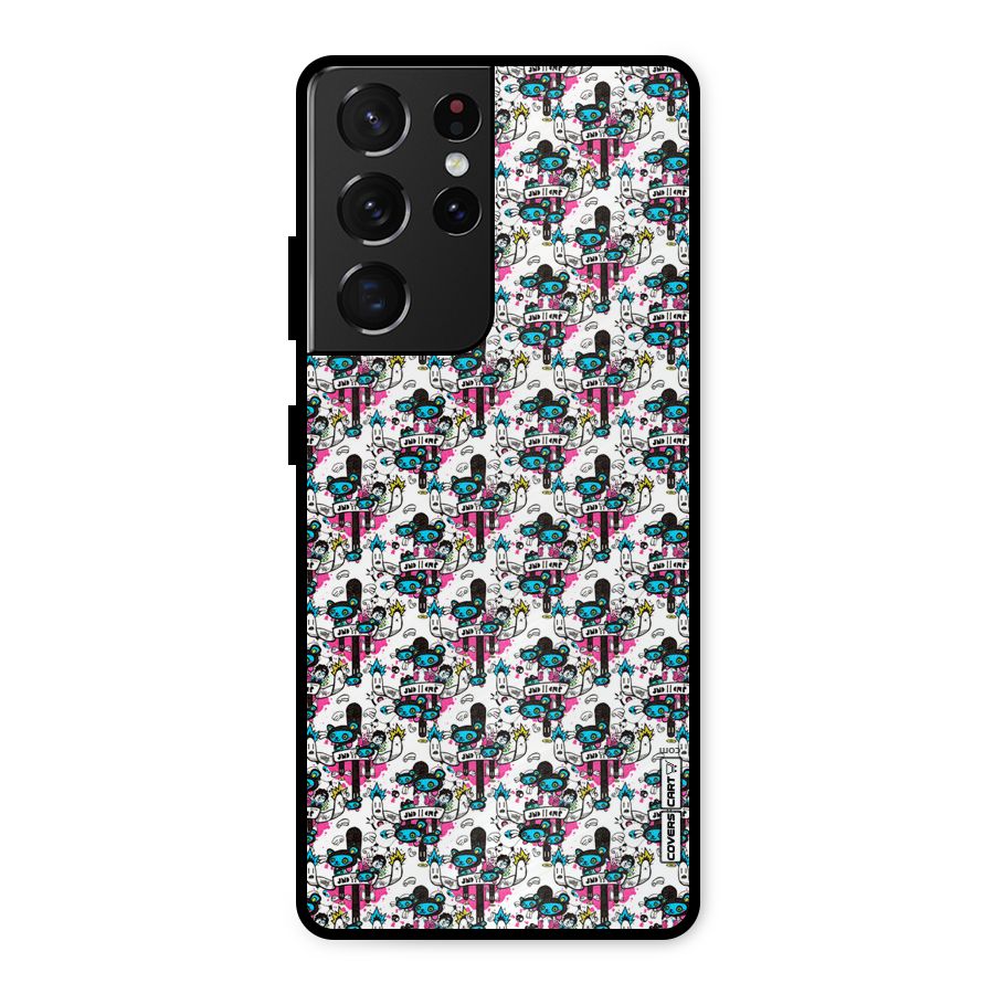 Blue Pink Pattern Metal Back Case for Galaxy S21 Ultra 5G