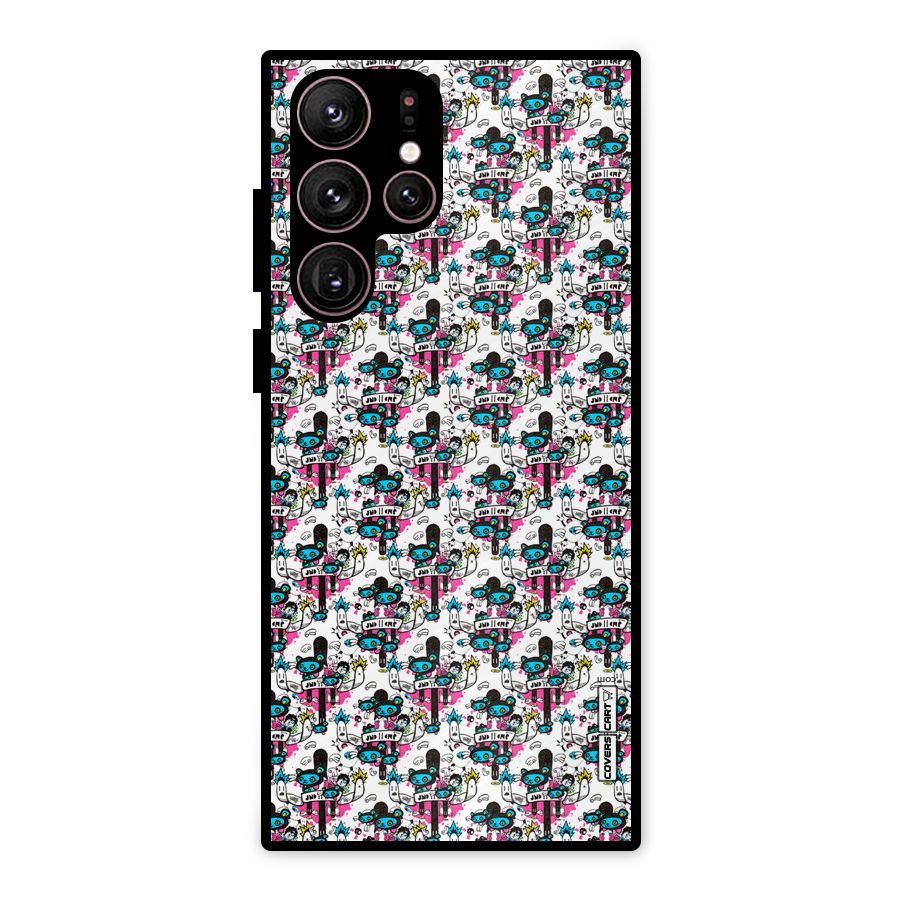Blue Pink Pattern Metal Back Case for Galaxy S22 Ultra 5G
