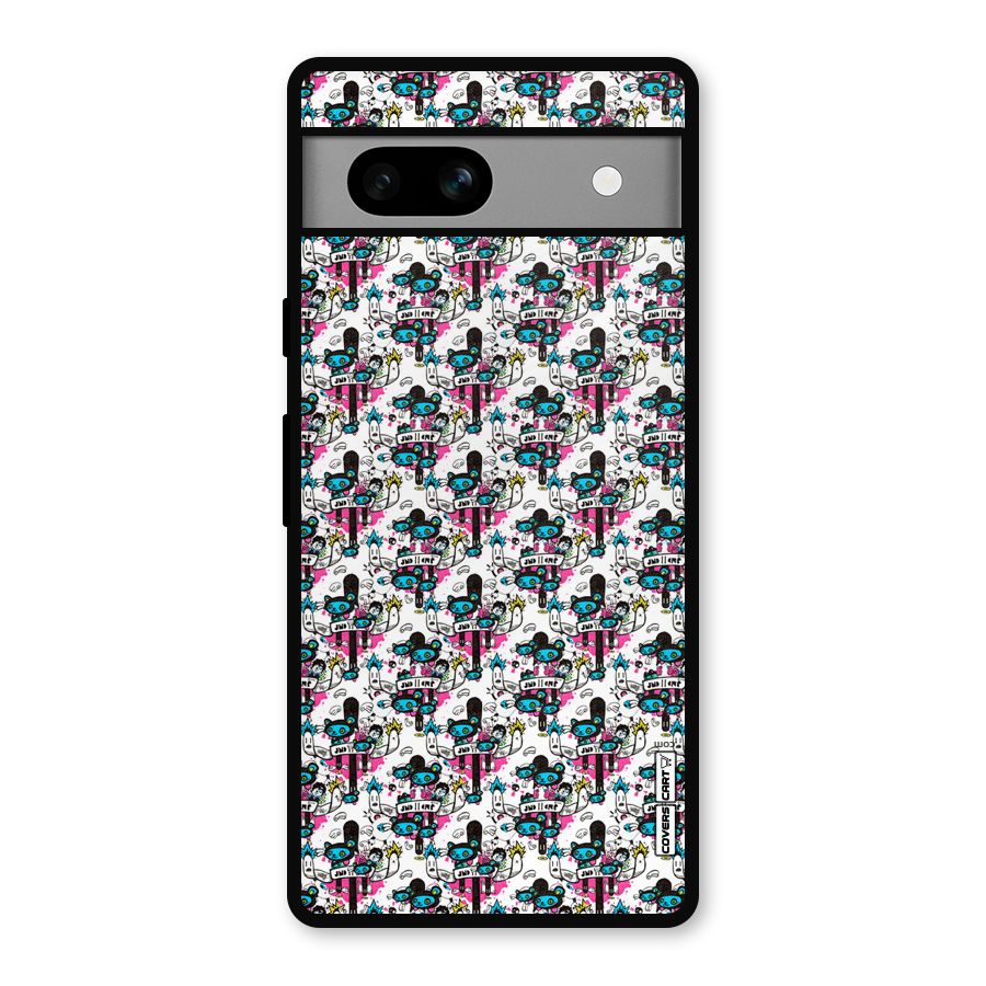 Blue Pink Pattern Metal Back Case for Google Pixel 7a