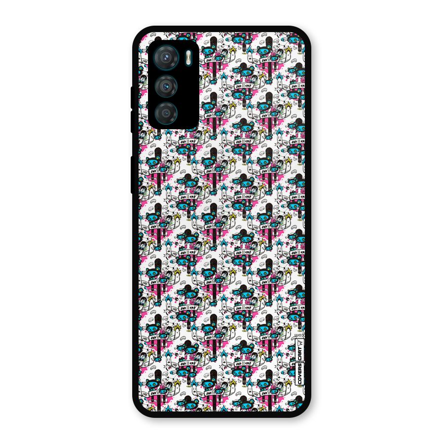 Blue Pink Pattern Metal Back Case for Moto G42