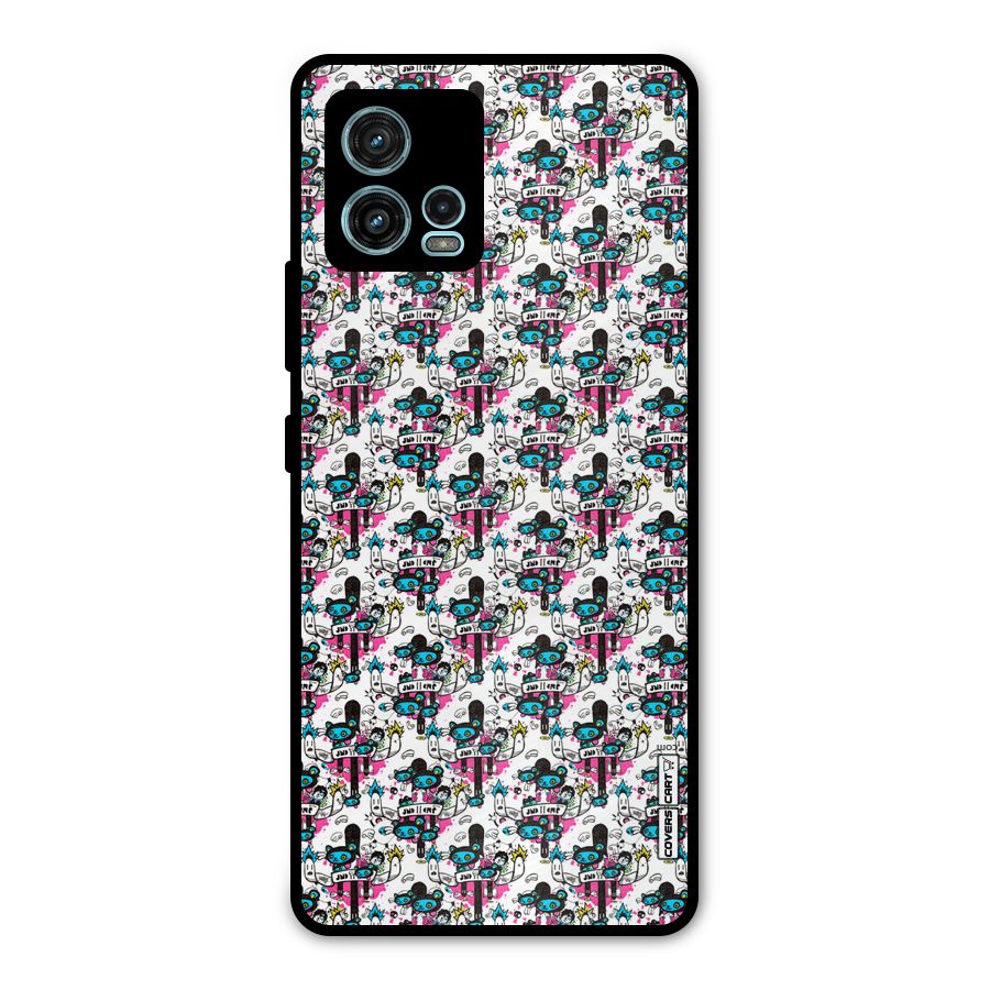 Blue Pink Pattern Metal Back Case for Moto G72