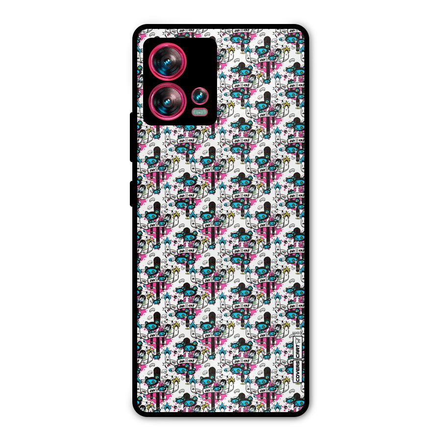 Blue Pink Pattern Metal Back Case for Motorola Edge 30 Fusion
