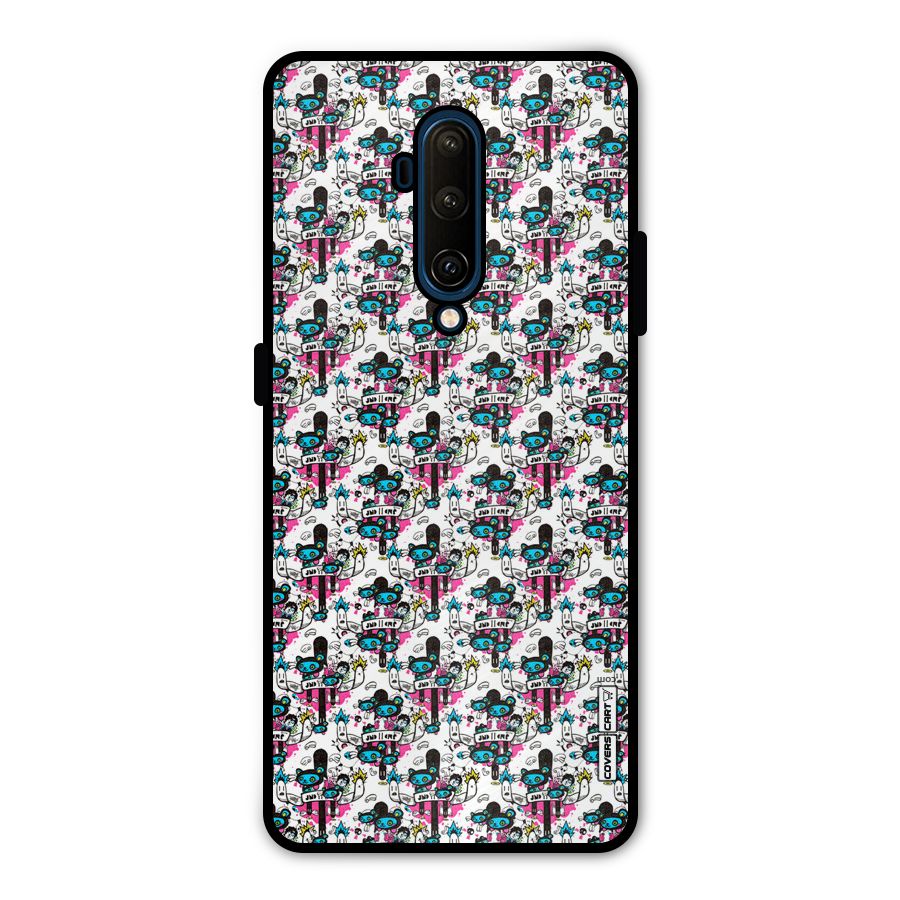 Blue Pink Pattern Metal Back Case for OnePlus 7T Pro