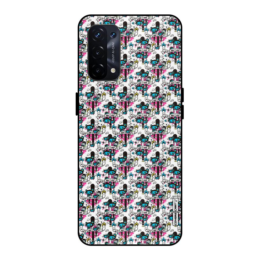 Blue Pink Pattern Metal Back Case for Oppo A74 5G