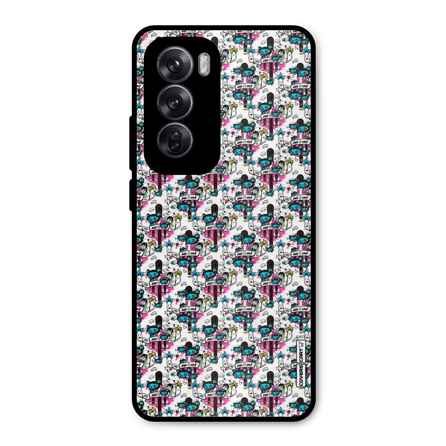 Blue Pink Pattern Metal Back Case for Oppo Reno12 Pro