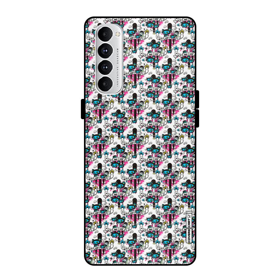 Blue Pink Pattern Metal Back Case for Oppo Reno4 Pro
