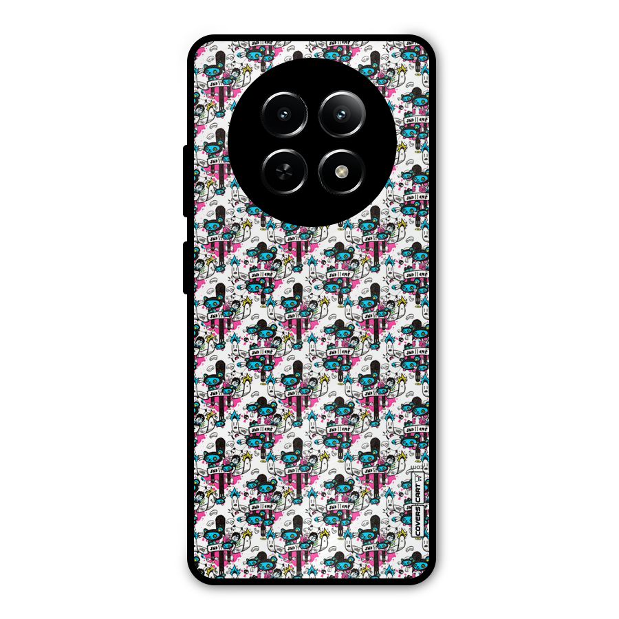Blue Pink Pattern Metal Back Case for Realme Narzo 70x 5G