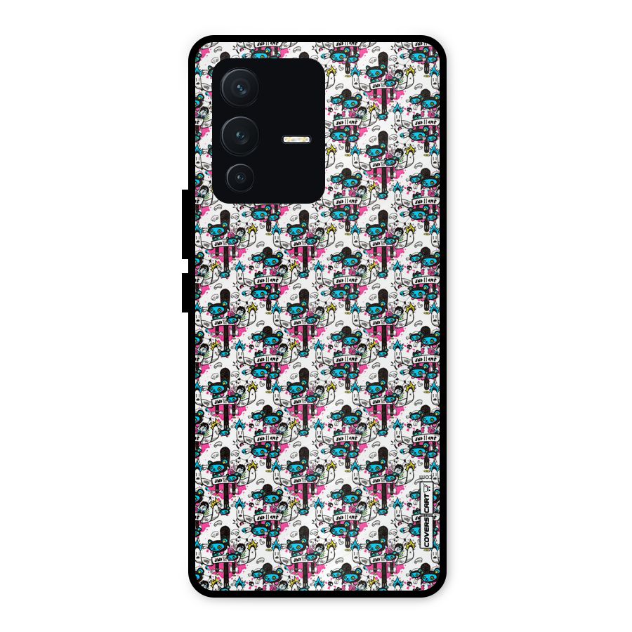 Blue Pink Pattern Metal Back Case for Vivo V23 5G