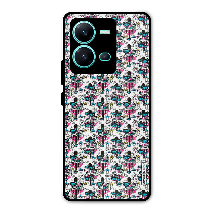 Blue Pink Pattern Metal Back Case for Vivo V25