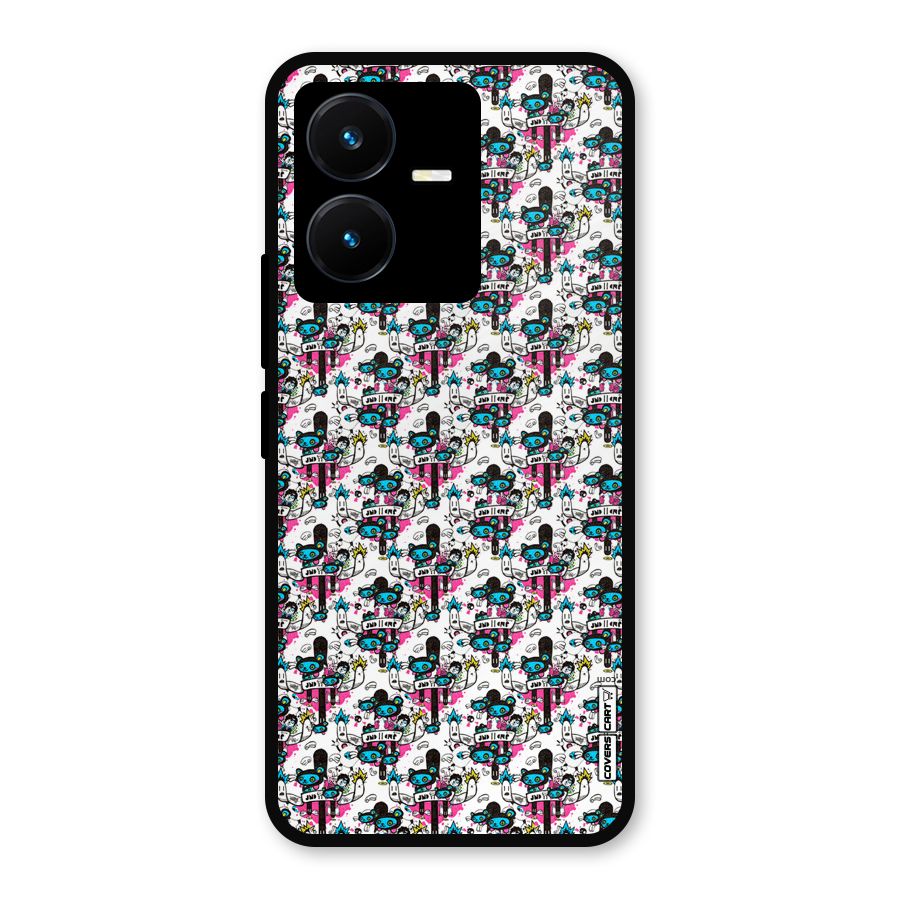 Blue Pink Pattern Metal Back Case for Vivo Y22s