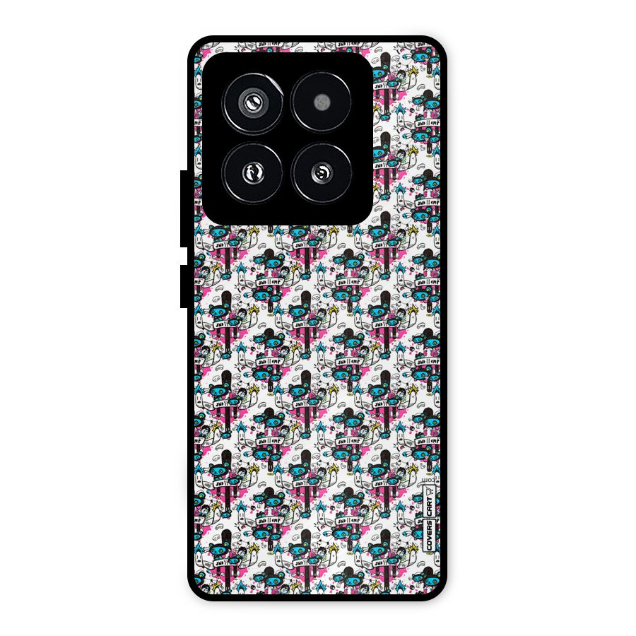 Blue Pink Pattern Metal Back Case for Xiaomi 14 Pro