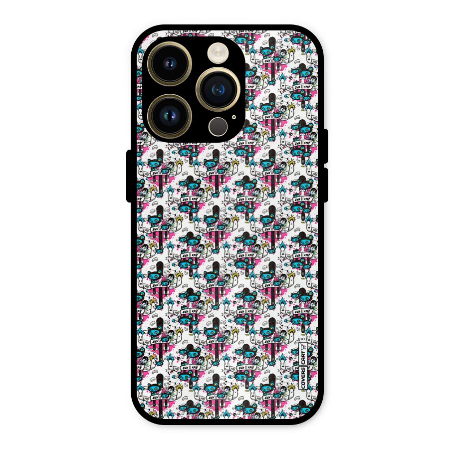 Blue Pink Pattern Metal Back Case for iPhone 14 Pro