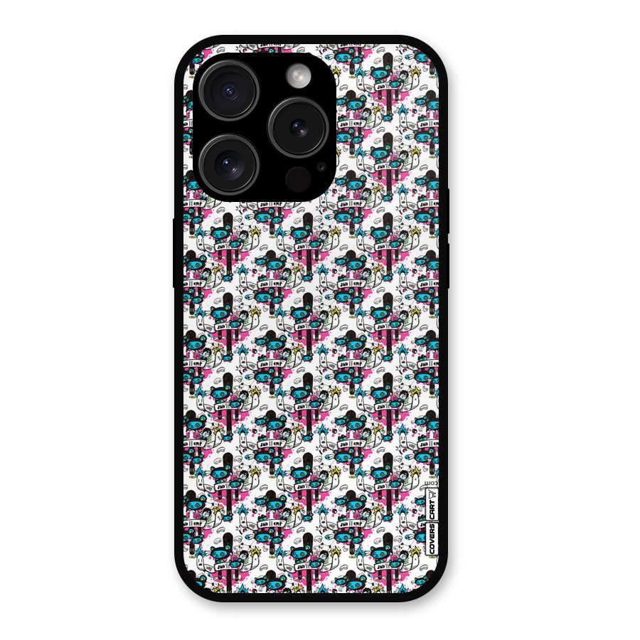 Blue Pink Pattern Metal Back Case for iPhone 15 Pro