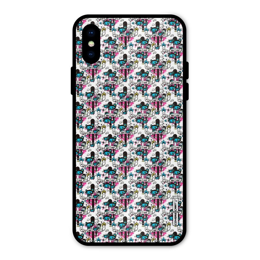 Blue Pink Pattern Metal Back Case for iPhone XS