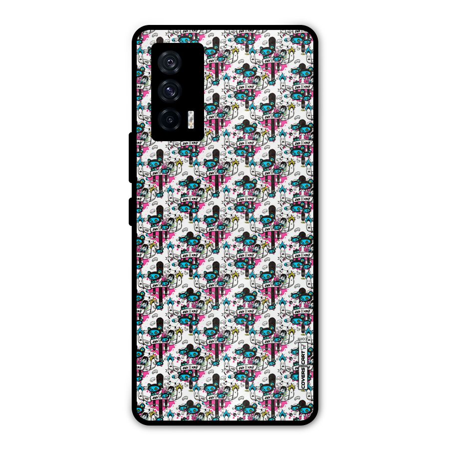 Blue Pink Pattern Metal Back Case for iQOO 7 5G