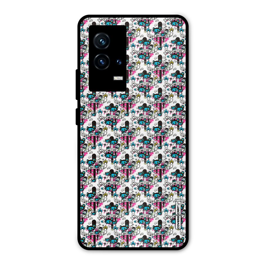 Blue Pink Pattern Metal Back Case for iQOO 9 5G