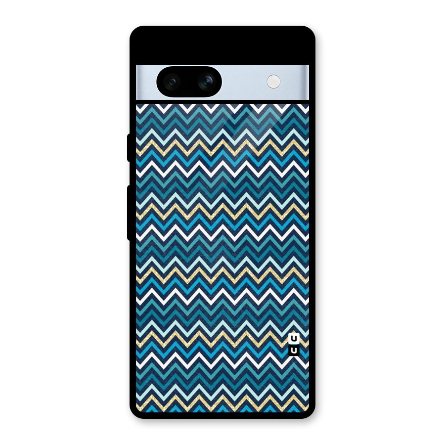 Blue Shades Chevron Pattern Glass Back Case for Google Pixel 7a