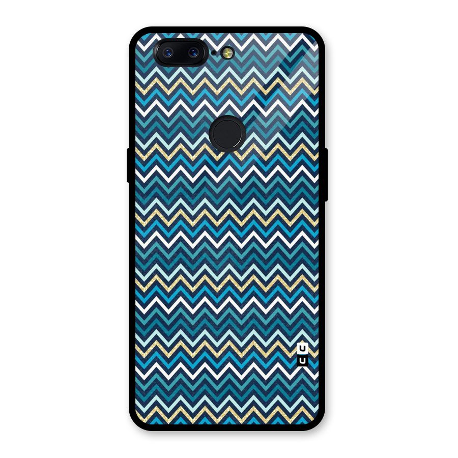 Blue Shades Chevron Pattern Glass Back Case for OnePlus 5T