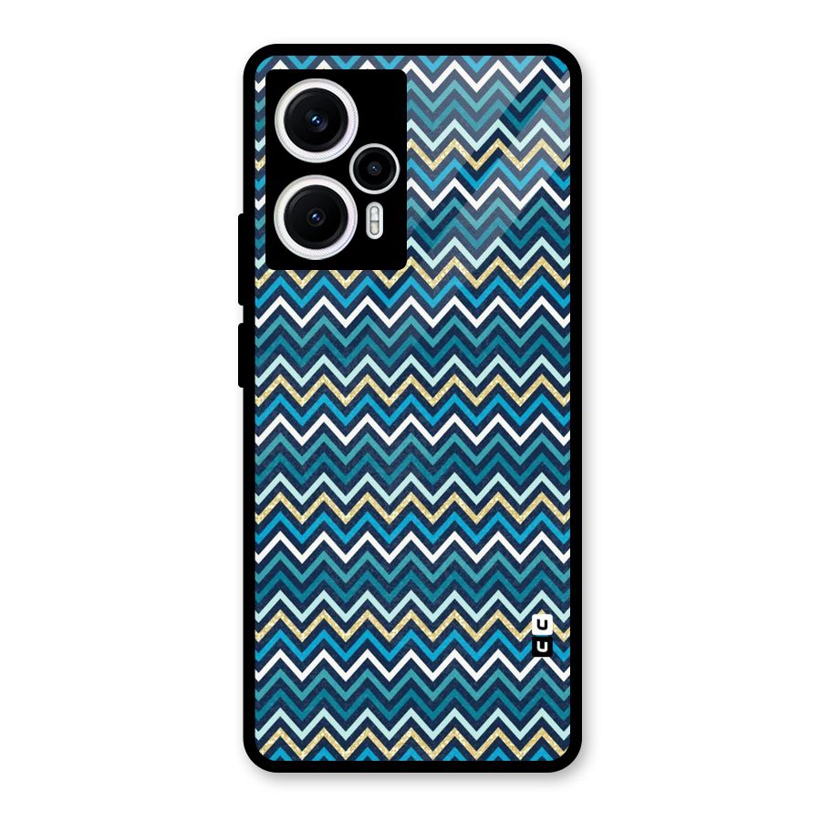 Blue Shades Chevron Pattern Glass Back Case for Poco F5