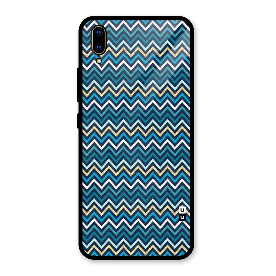 Blue Shades Chevron Pattern Glass Back Case for Vivo V11 Pro