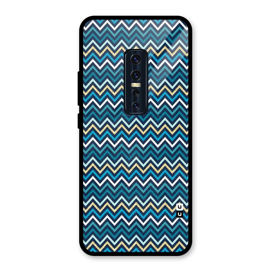 Blue Shades Chevron Pattern Glass Back Case for Vivo V17 Pro