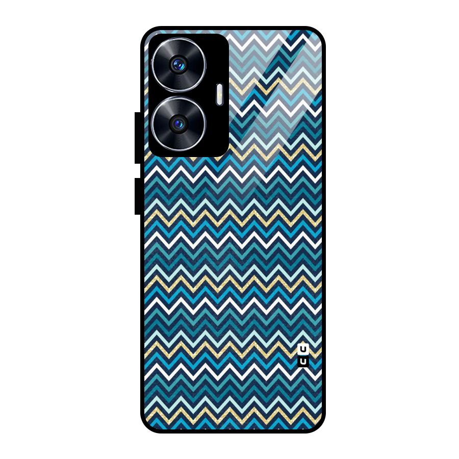 Blue Shades Chevron Pattern Glass Back Case for realme C55