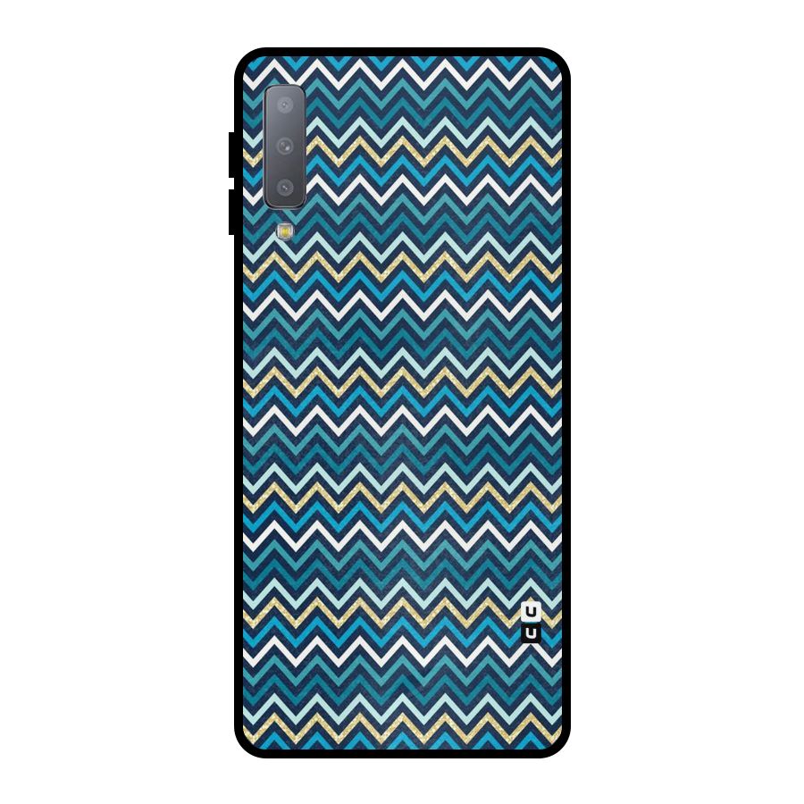 Blue Shades Chevron Pattern Metal Back Case for Galaxy A7 (2018)