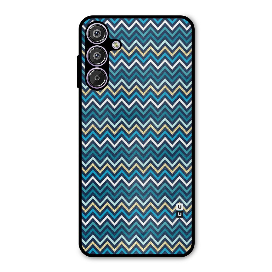 Blue Shades Chevron Pattern Metal Back Case for Galaxy M15