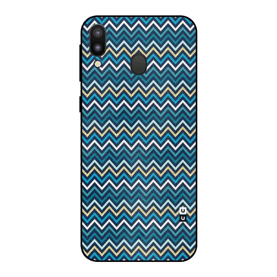 Blue Shades Chevron Pattern Metal Back Case for Galaxy M20