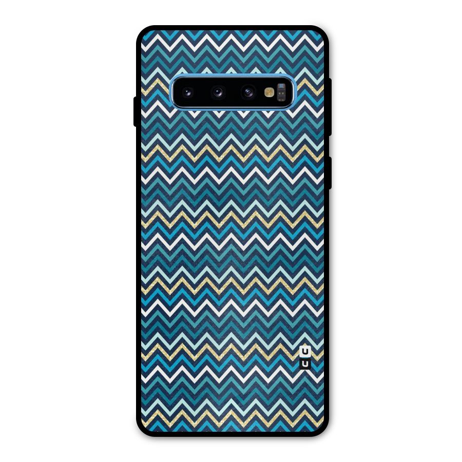 Blue Shades Chevron Pattern Metal Back Case for Galaxy S10