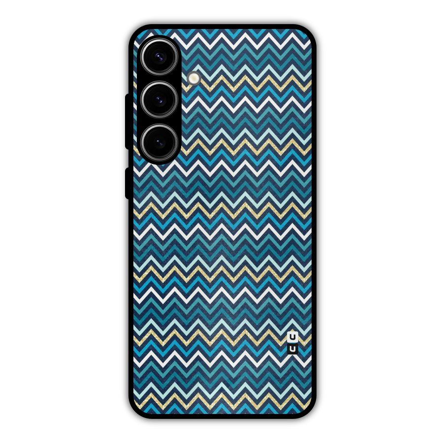 Blue Shades Chevron Pattern Metal Back Case for Galaxy S24 Plus