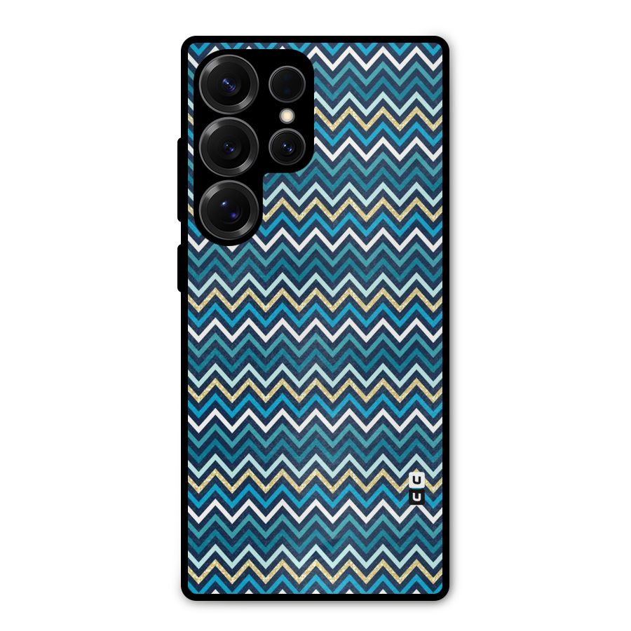 Blue Shades Chevron Pattern Metal Back Case for Galaxy S25 Ultra