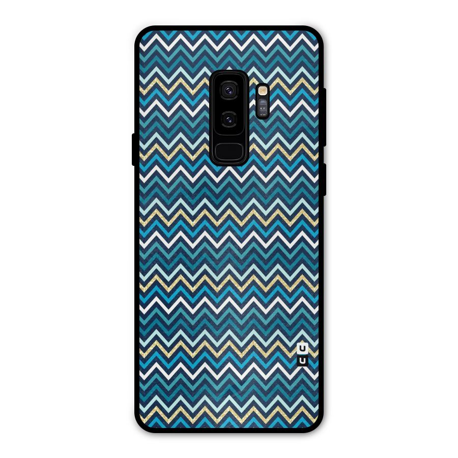 Blue Shades Chevron Pattern Metal Back Case for Galaxy S9 Plus