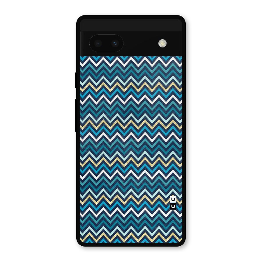 Blue Shades Chevron Pattern Metal Back Case for Google Pixel 6a