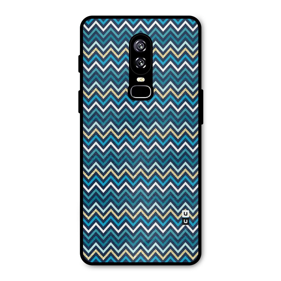 Blue Shades Chevron Pattern Metal Back Case for OnePlus 6