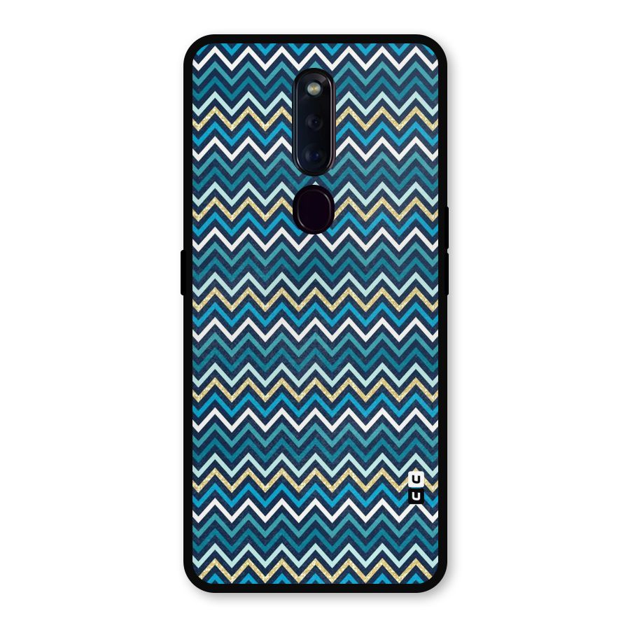 Blue Shades Chevron Pattern Metal Back Case for Oppo F11 Pro