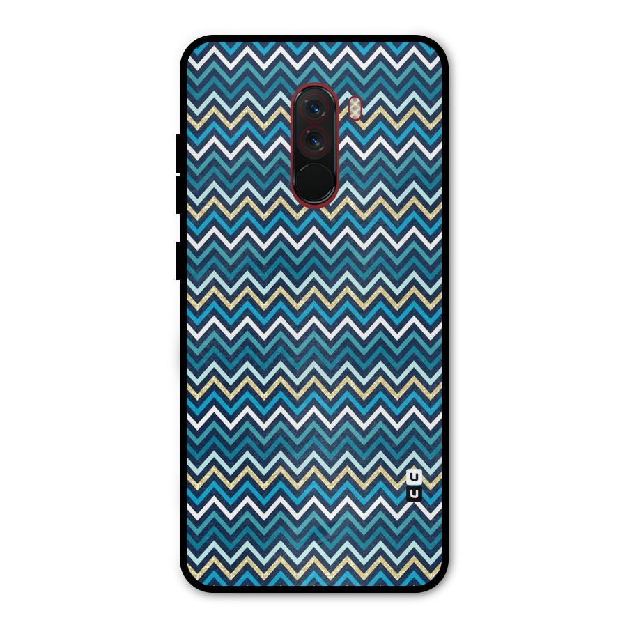 Blue Shades Chevron Pattern Metal Back Case for Poco F1