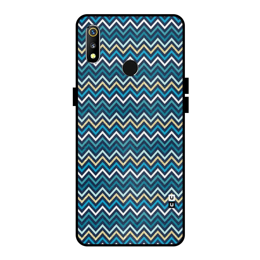 Blue Shades Chevron Pattern Metal Back Case for Realme 3i